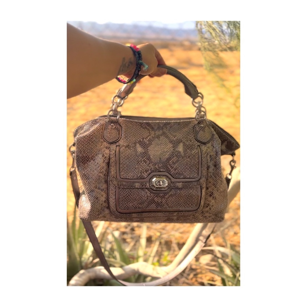 Coach Brown Snakeskin-Effect Crossbody Satchel